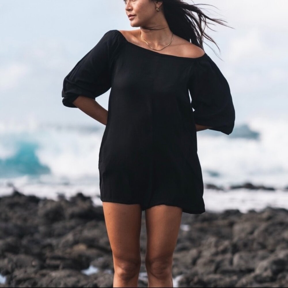 Fighting Eel Ava Sky black off the shoulder romper lyla woven sz S
